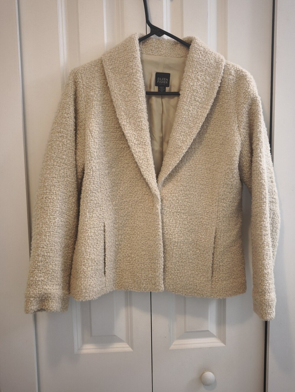 Eileen Fisher PS Petite Italian Wool Boucle Jacket Cream Oatmeal Blazer